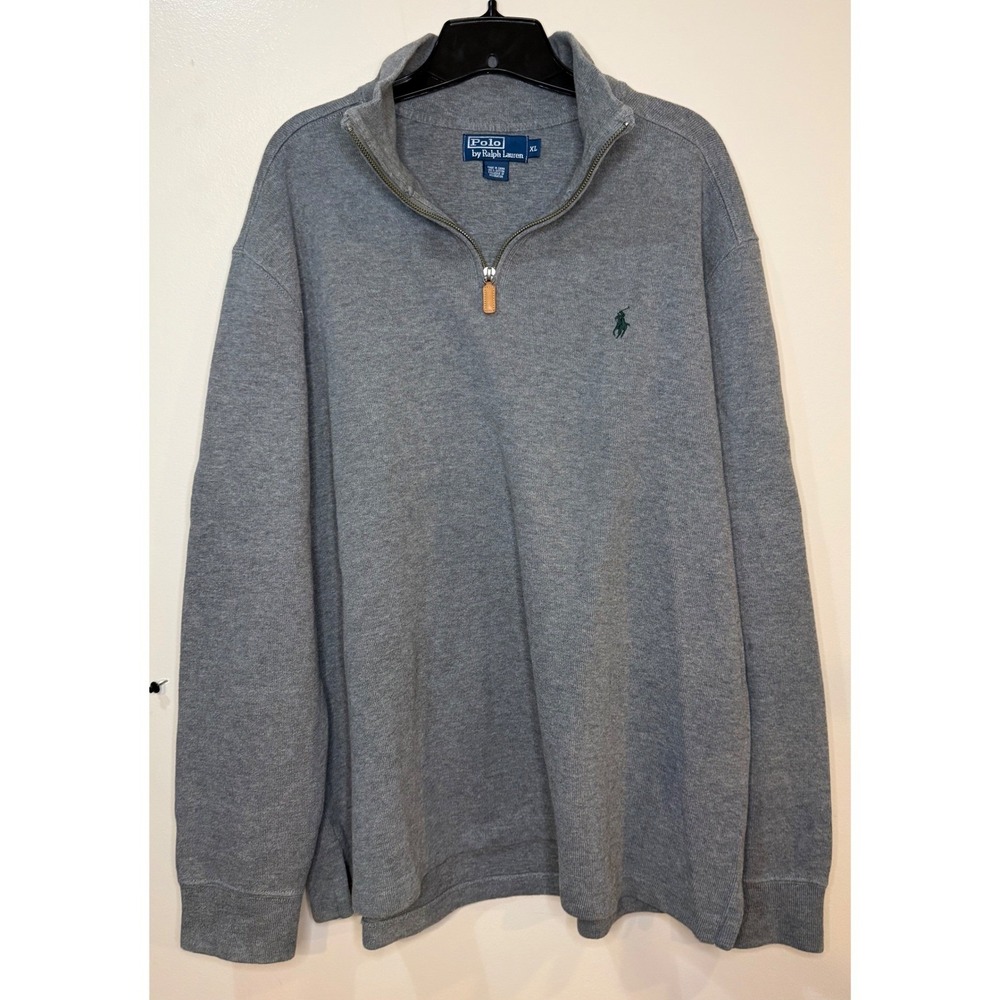 Polo Ralph Lauren Men XL Grey 100% Cotton Quarter Zip Pullover Sweater Pony Logo